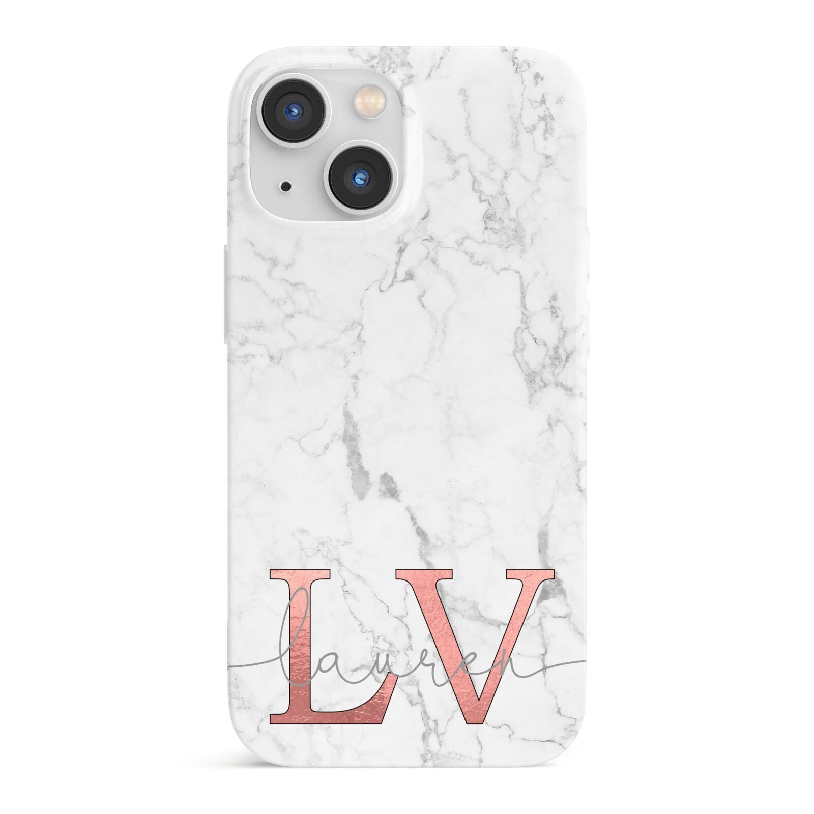 Personalised Marble with Rose Gold Initials iPhone 13 Mini Full Wrap 3D Snap Case