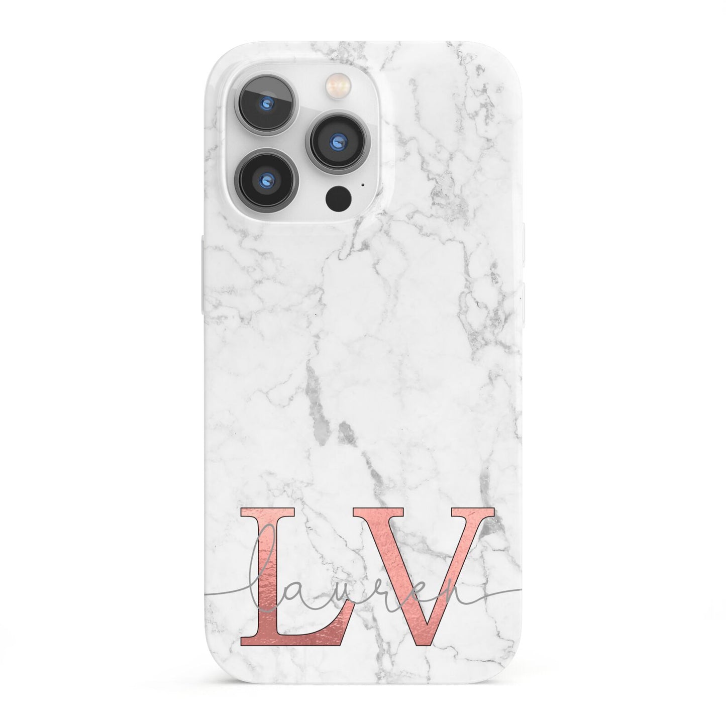 Personalised Marble with Rose Gold Initials iPhone 13 Pro Full Wrap 3D Snap Case