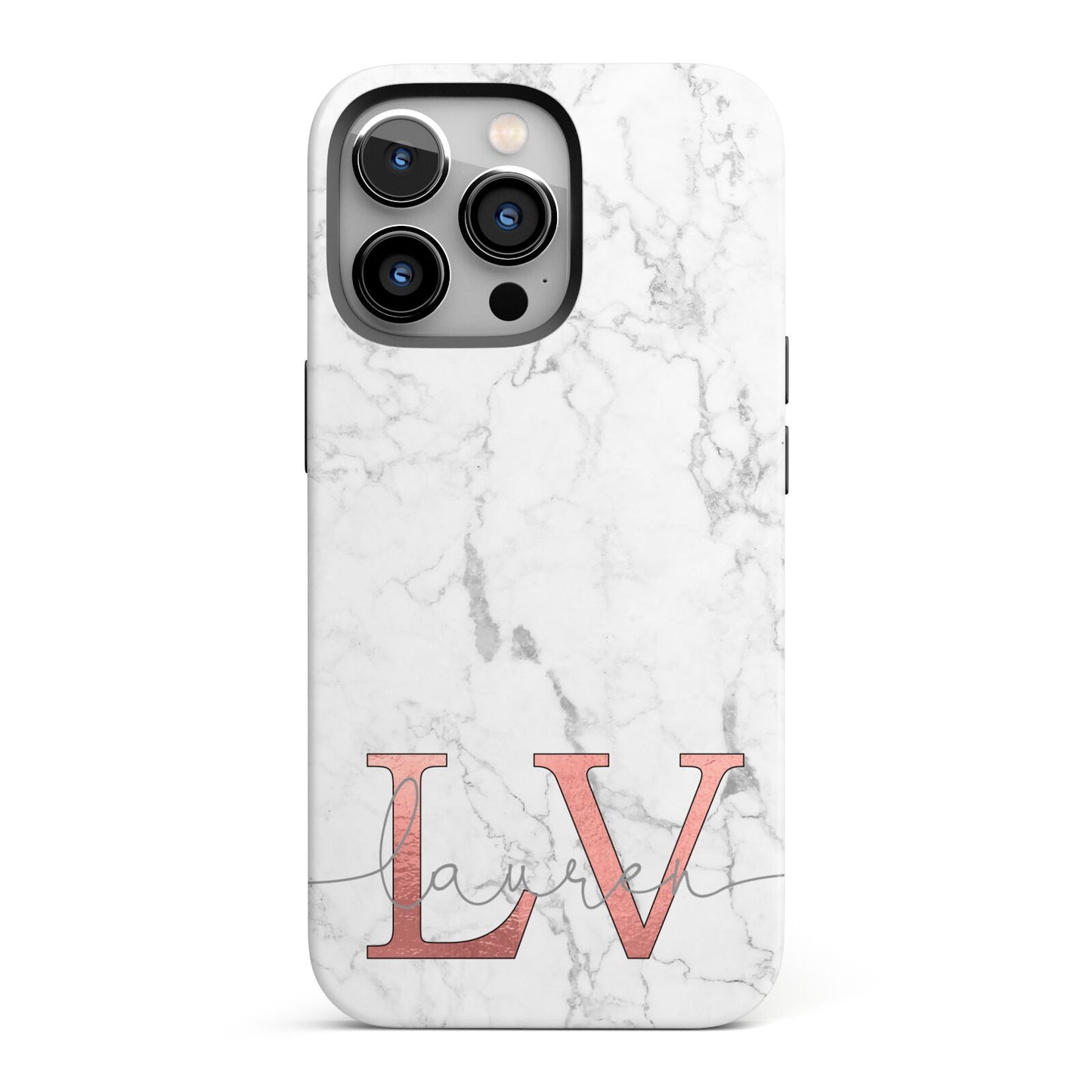 Personalised Marble with Rose Gold Initials iPhone 13 Pro Full Wrap 3D Tough Case