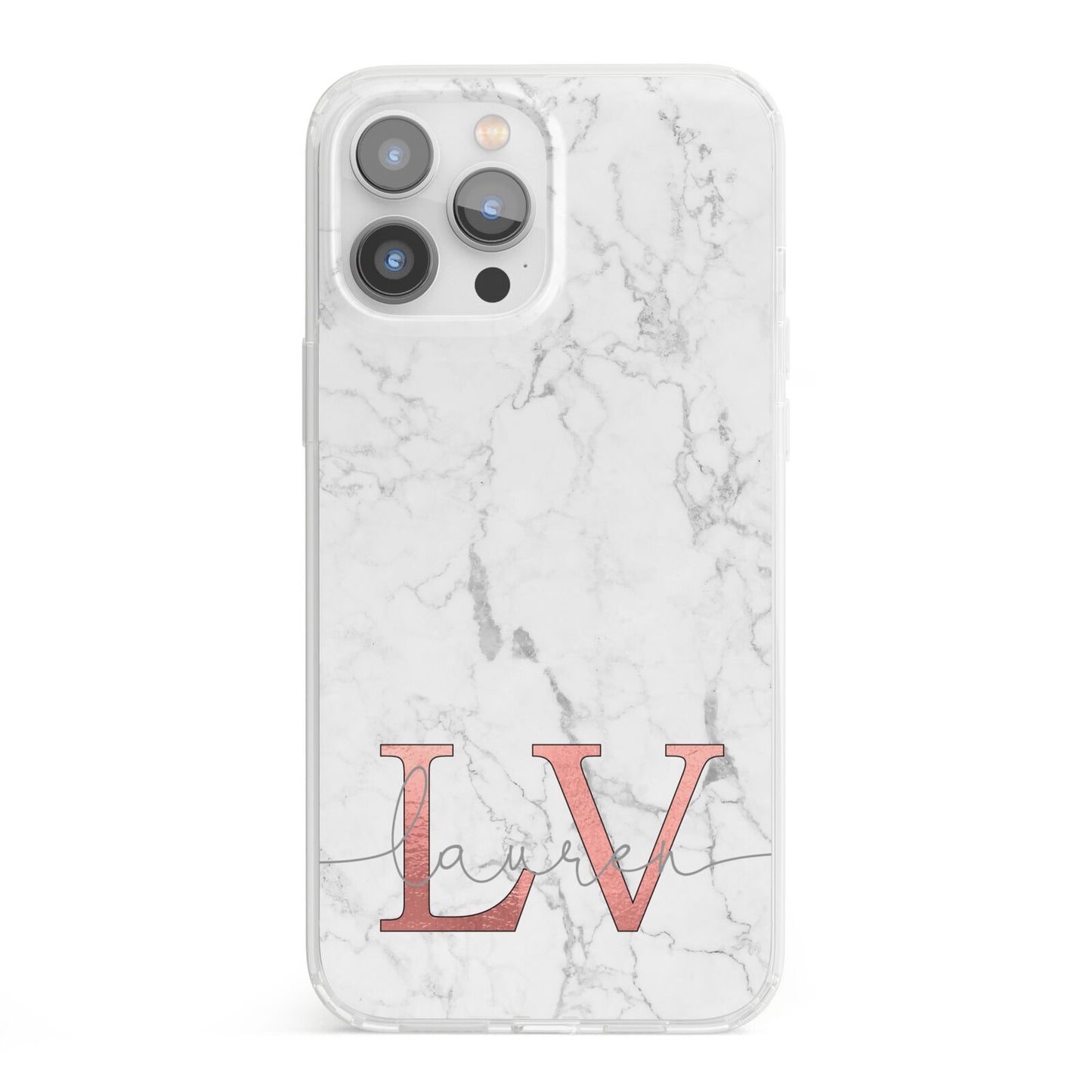 Personalised Marble with Rose Gold Initials iPhone 13 Pro Max Clear Bumper Case