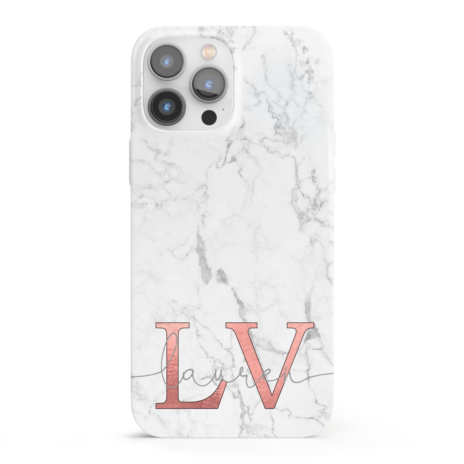 Personalised Marble with Rose Gold Initials iPhone 13 Pro Max Full Wrap 3D Snap Case
