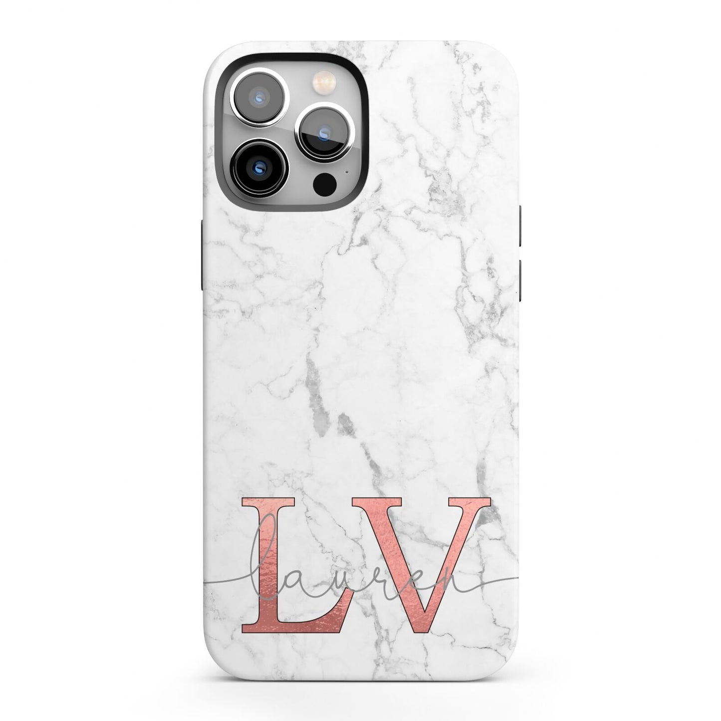 Personalised Marble with Rose Gold Initials iPhone 13 Pro Max Full Wrap 3D Tough Case