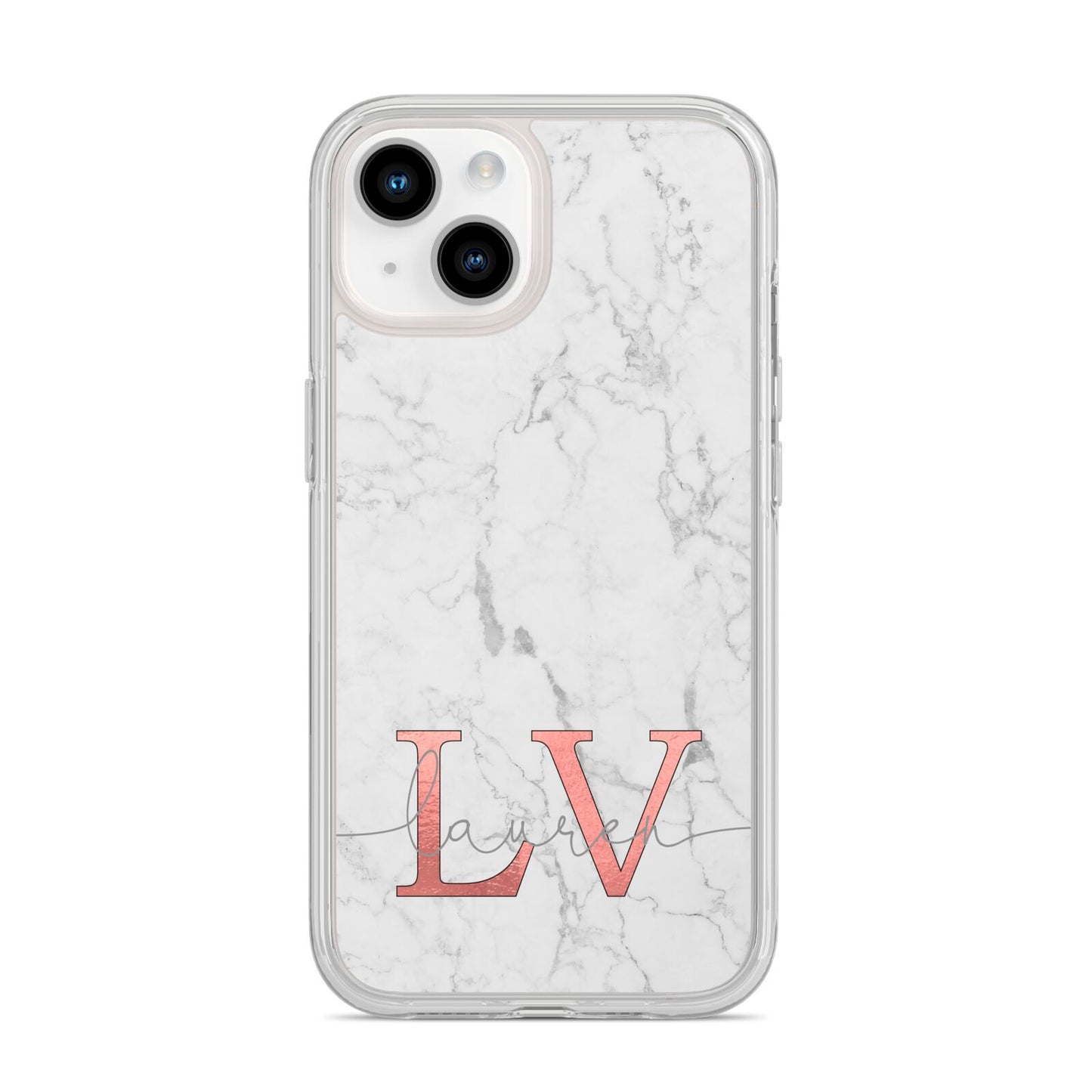 Personalised Marble with Rose Gold Initials iPhone 14 Clear Tough Case Starlight