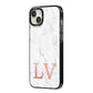 Personalised Marble with Rose Gold Initials iPhone 14 Plus Black Impact Case Side Angle on Silver phone