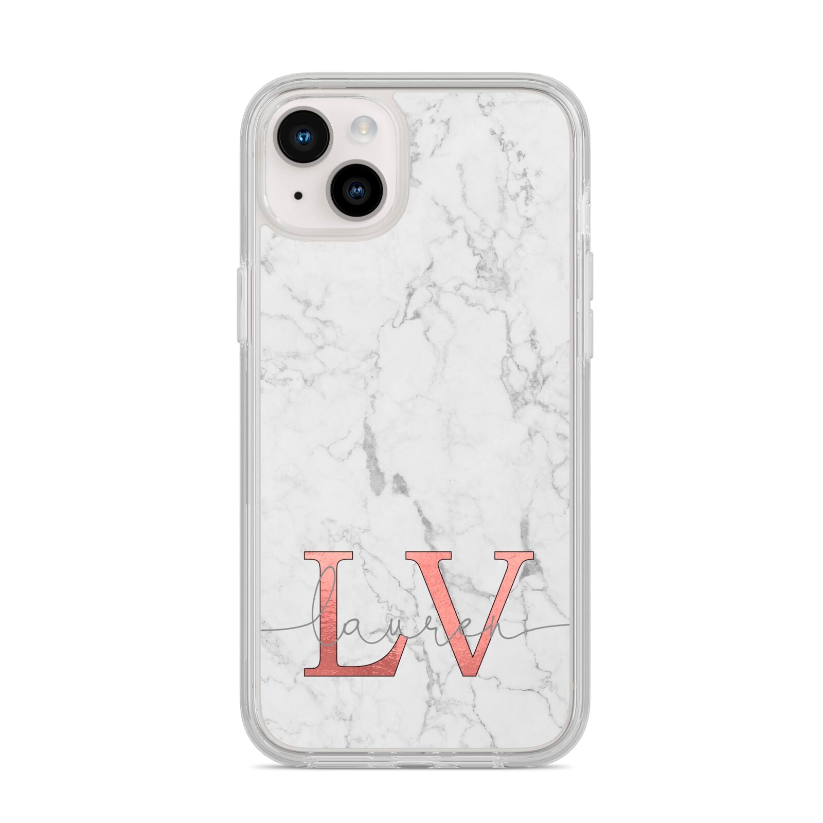 Personalised Marble with Rose Gold Initials iPhone 14 Plus Clear Tough Case Starlight