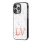 Personalised Marble with Rose Gold Initials iPhone 14 Pro Max Black Impact Case Side Angle on Silver phone