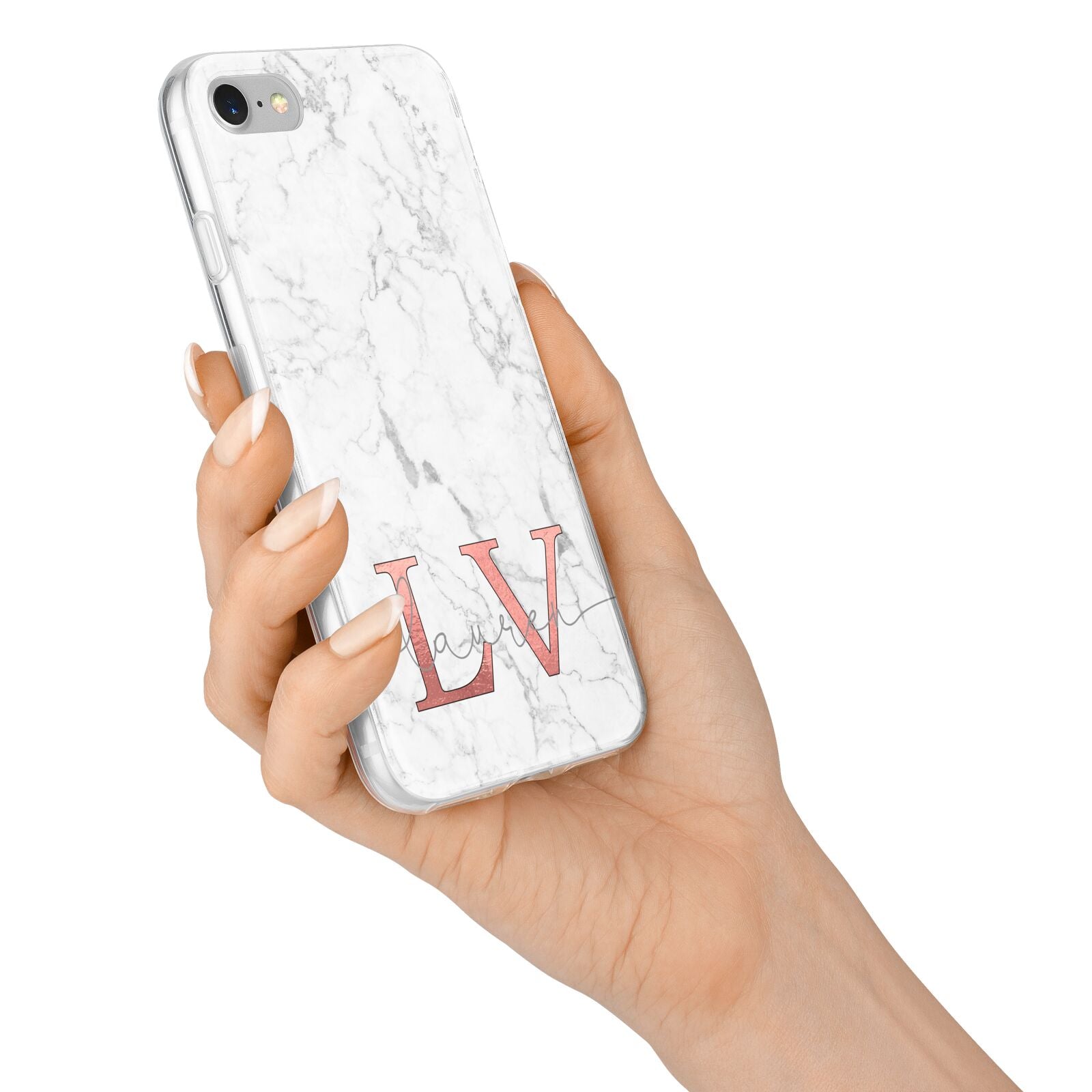Personalised Marble with Rose Gold Initials iPhone 7 Bumper Case on Silver iPhone Alternative Image