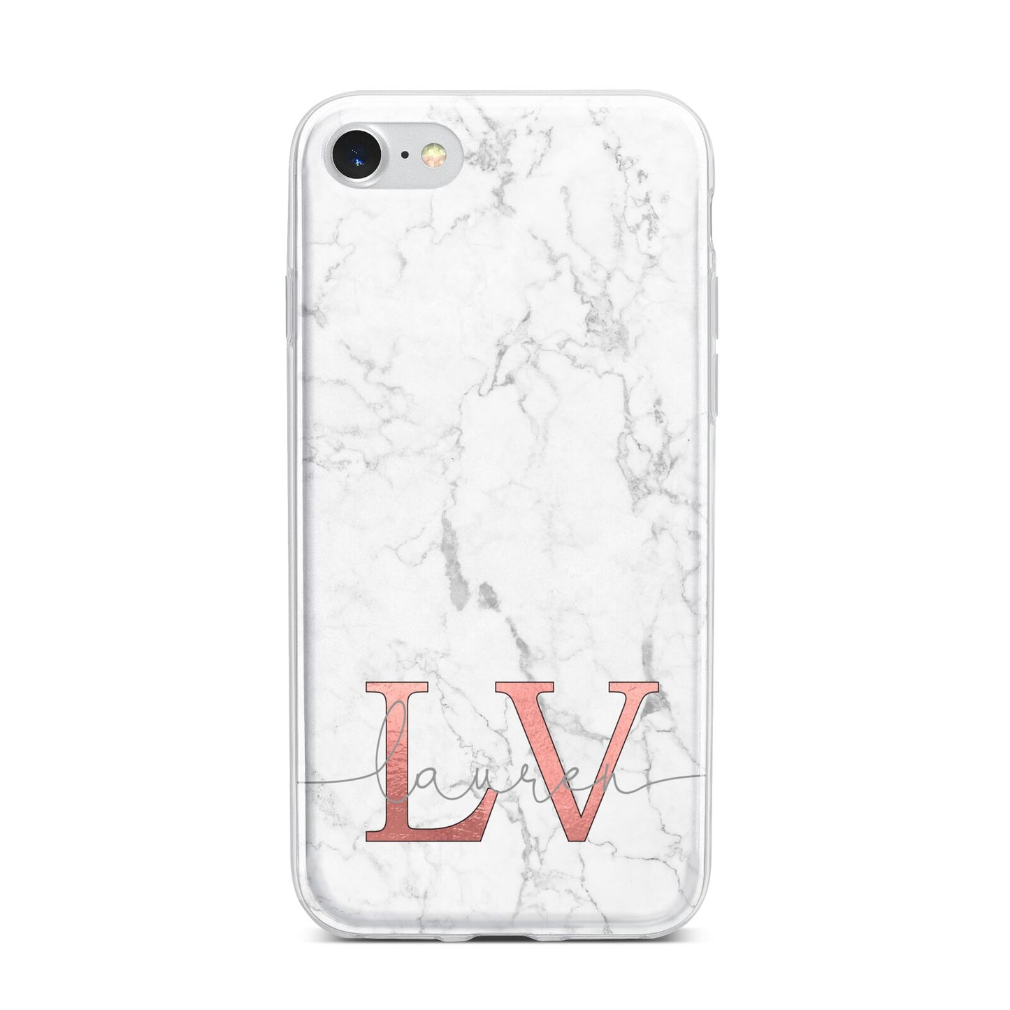 Personalised Marble with Rose Gold Initials iPhone 7 Bumper Case on Silver iPhone