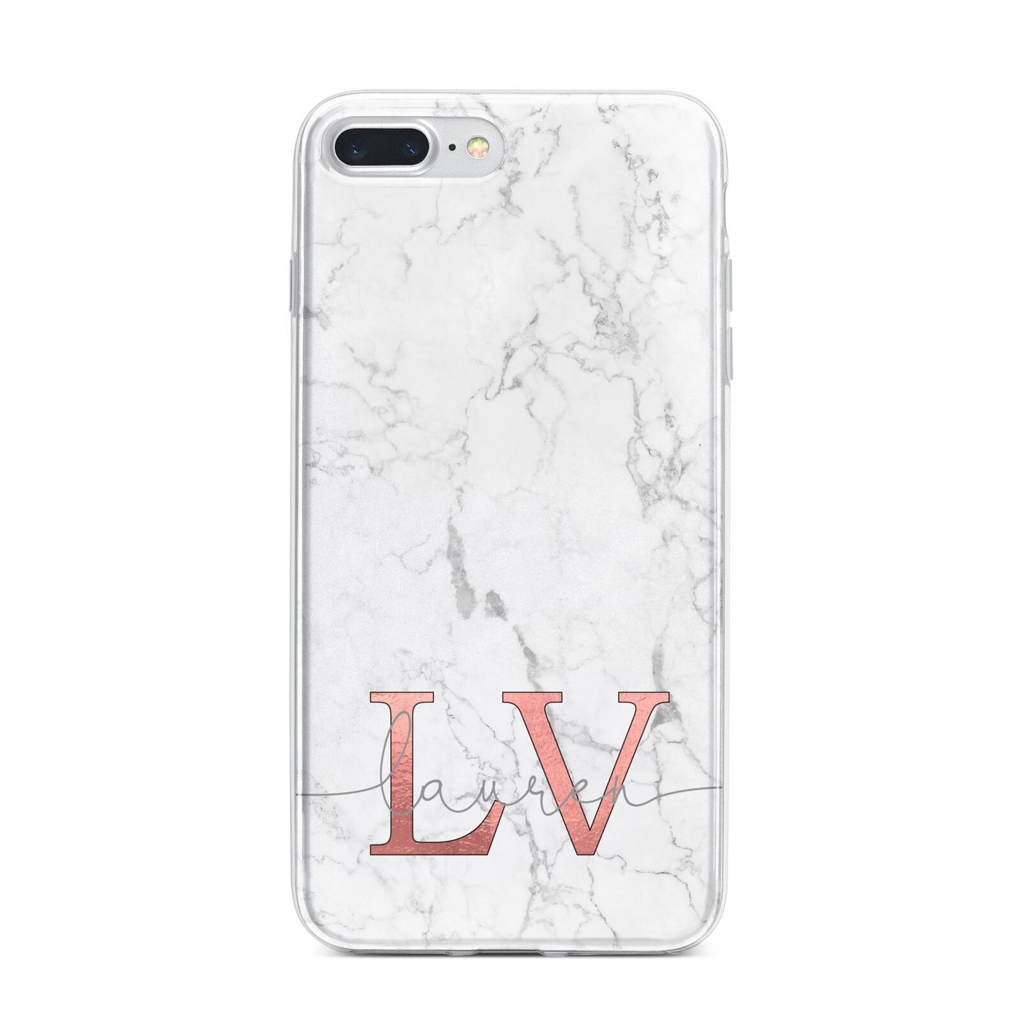 Personalised Marble with Rose Gold Initials iPhone 7 Plus Bumper Case on Silver iPhone