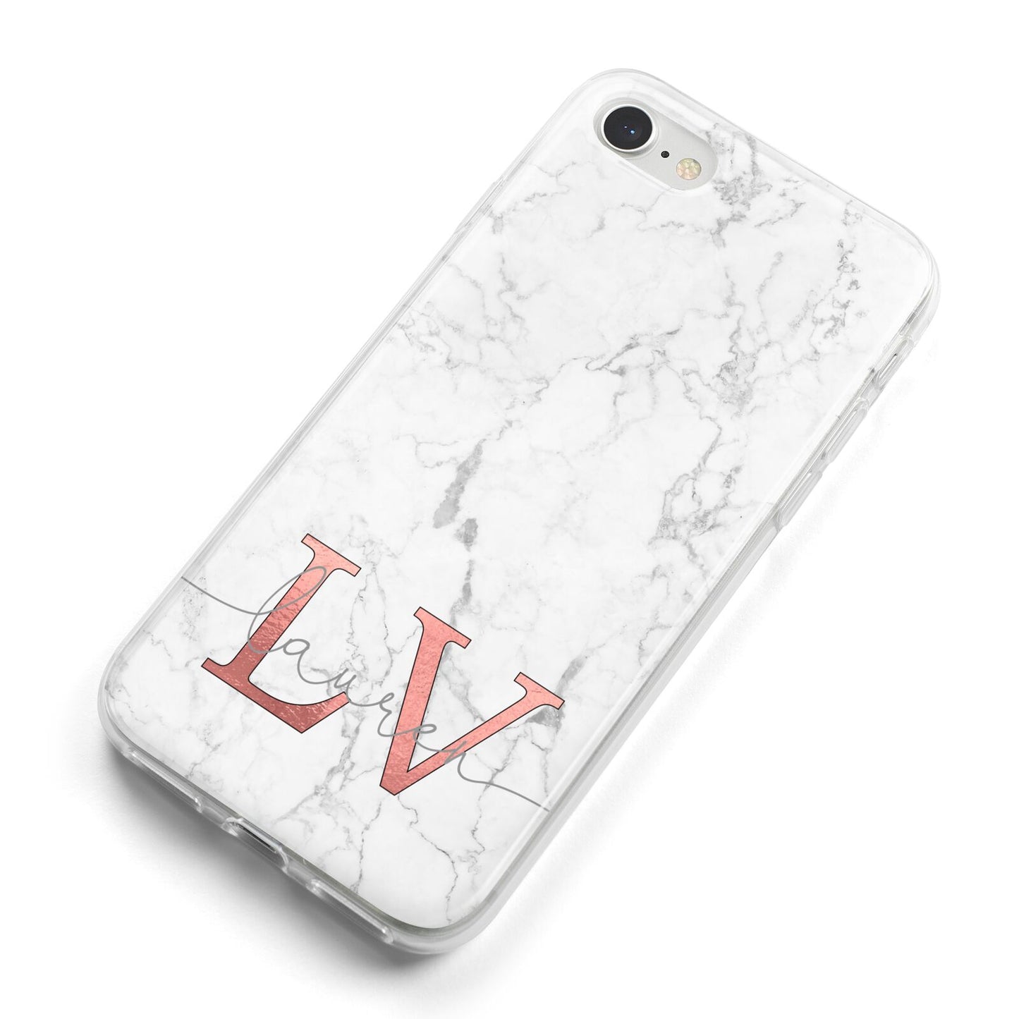 Personalised Marble with Rose Gold Initials iPhone 8 Bumper Case on Silver iPhone Alternative Image