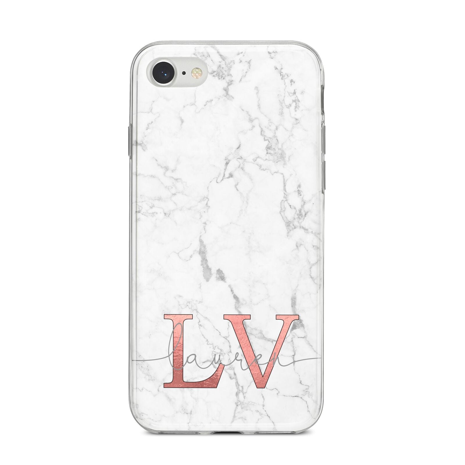 Personalised Marble with Rose Gold Initials iPhone 8 Bumper Case on Silver iPhone