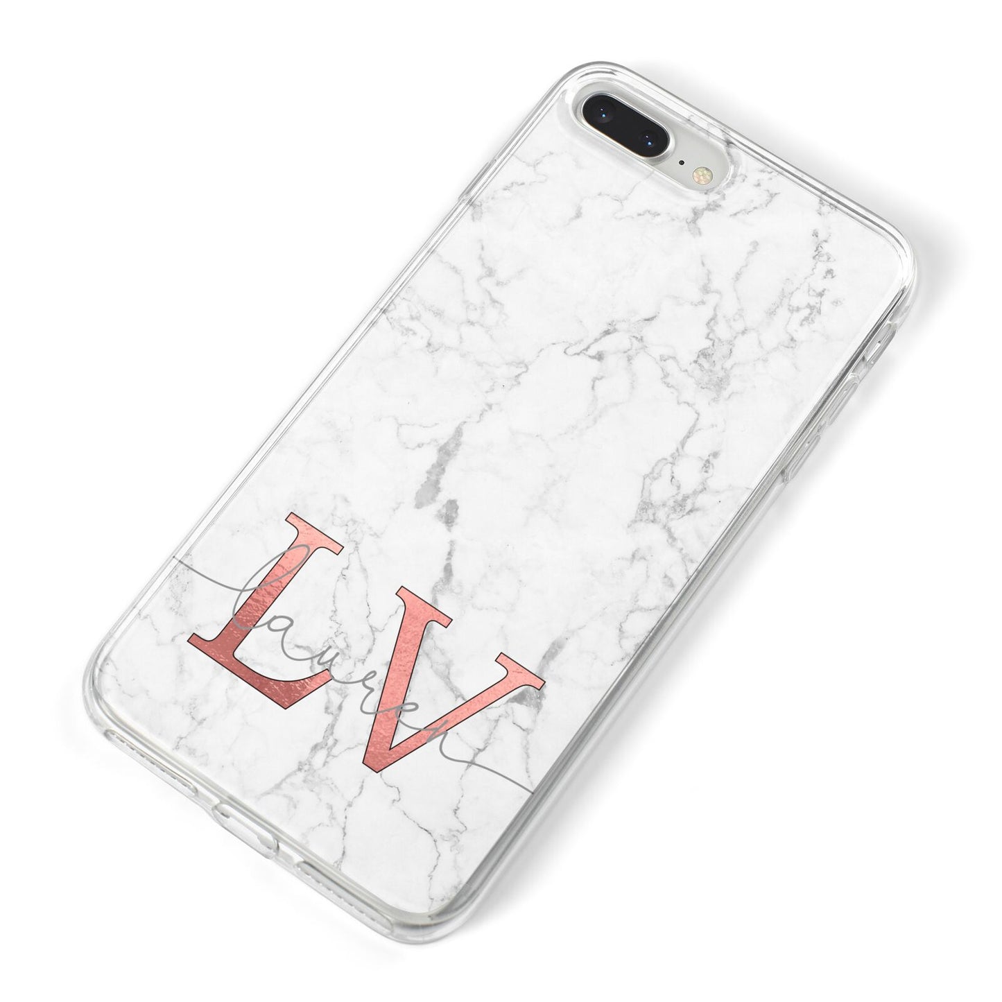 Personalised Marble with Rose Gold Initials iPhone 8 Plus Bumper Case on Silver iPhone Alternative Image