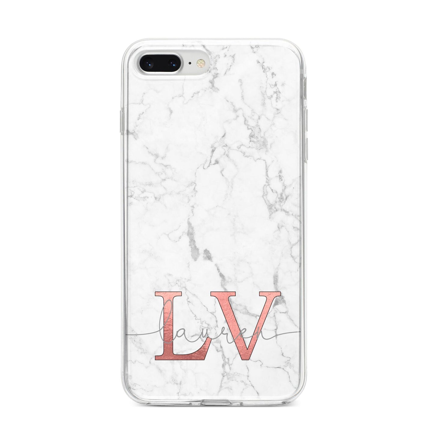 Personalised Marble with Rose Gold Initials iPhone 8 Plus Bumper Case on Silver iPhone