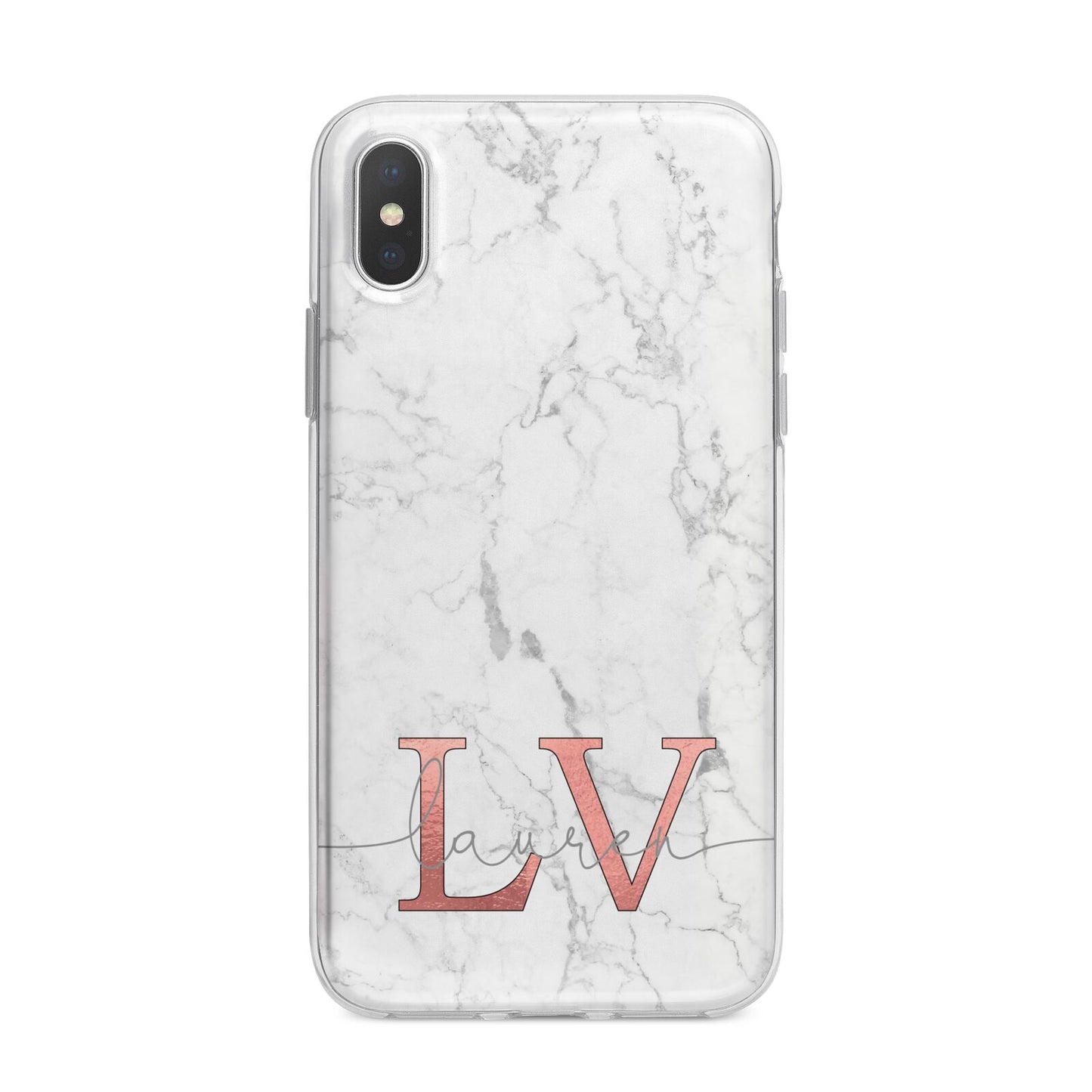 Personalised Marble with Rose Gold Initials iPhone X Bumper Case on Silver iPhone Alternative Image 1