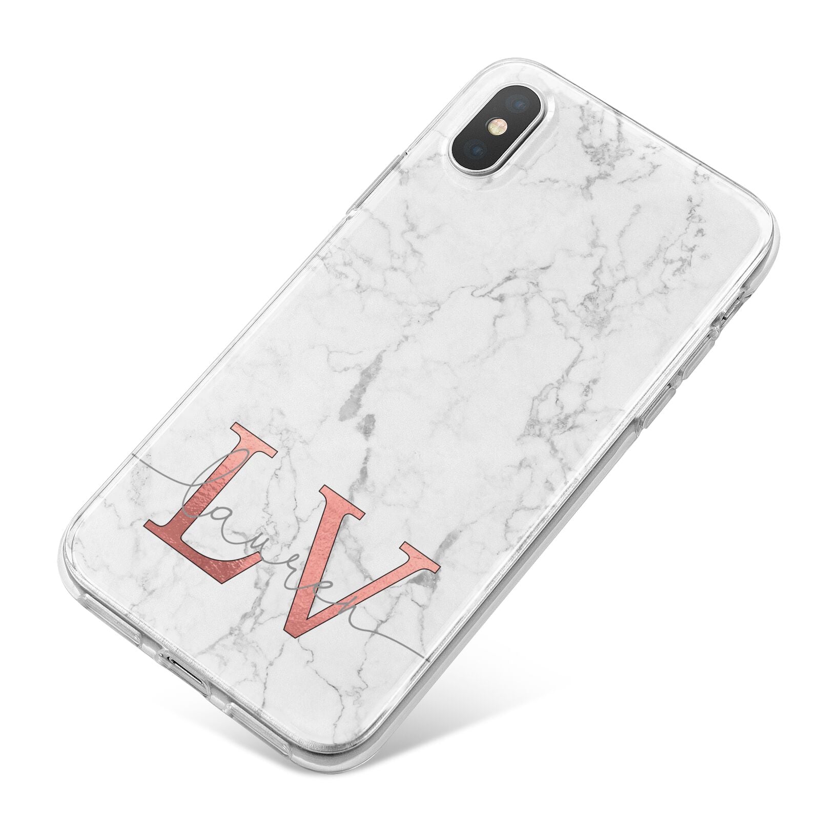 Personalised Marble with Rose Gold Initials iPhone X Bumper Case on Silver iPhone