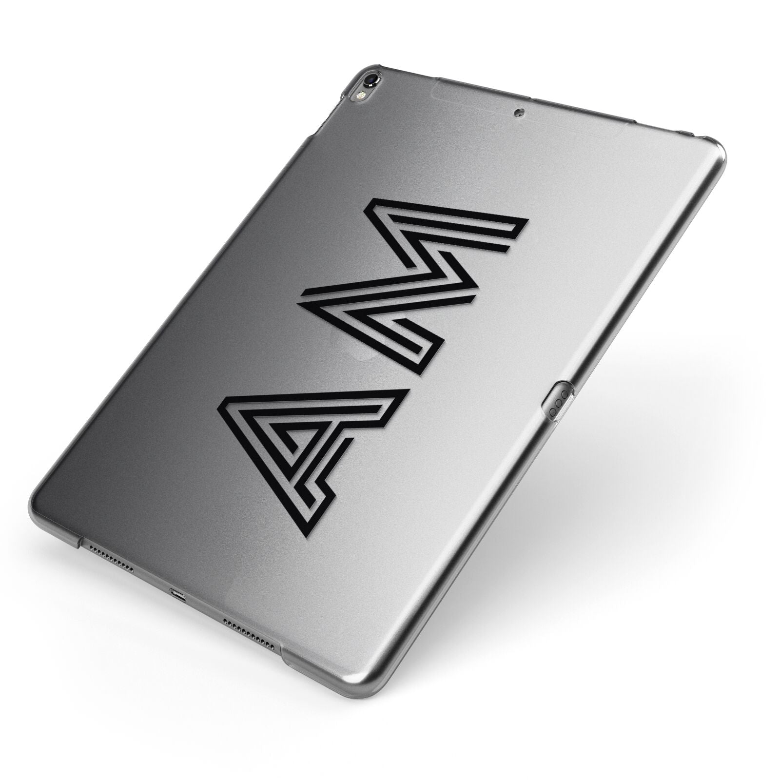 Personalised Maze Initials Clear Custom Black Apple iPad Case on Grey iPad Side View