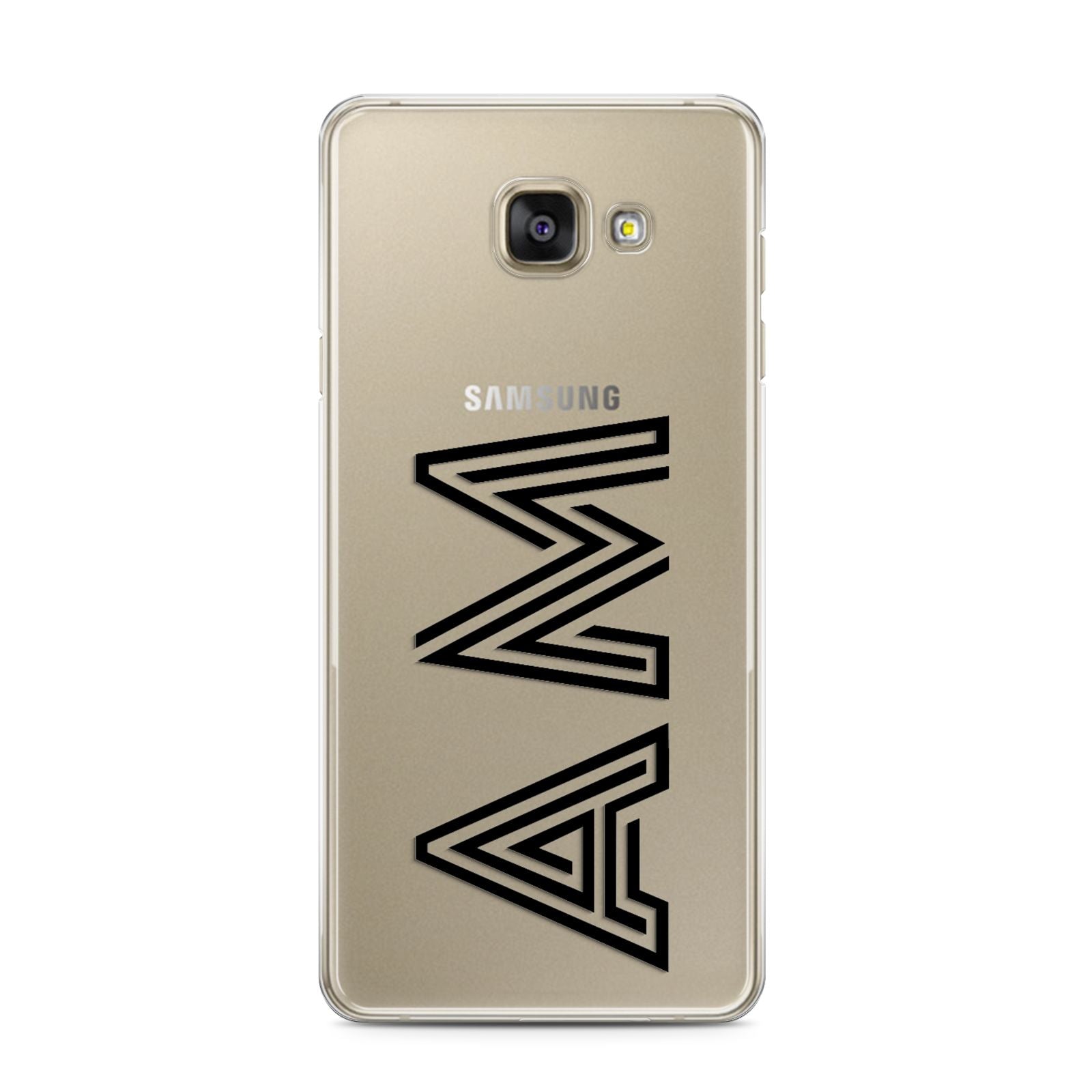 Personalised Maze Initials Clear Custom Black Samsung Galaxy A3 2016 Case on gold phone