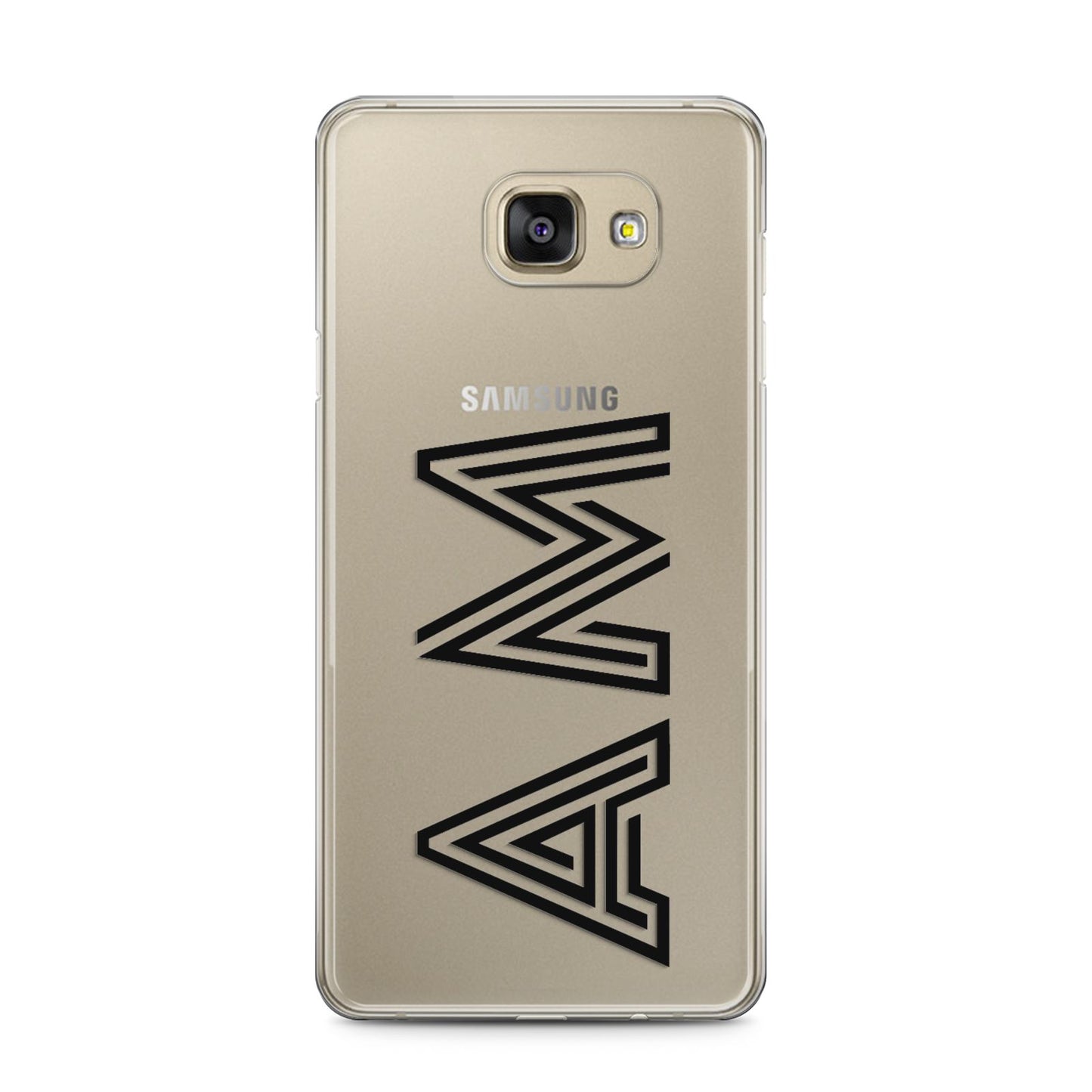 Personalised Maze Initials Clear Custom Black Samsung Galaxy A5 2016 Case on gold phone