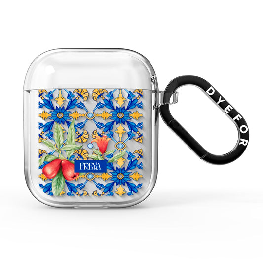 Personalised Mediterranean Fruit and Tiles AirPods Clear Case
