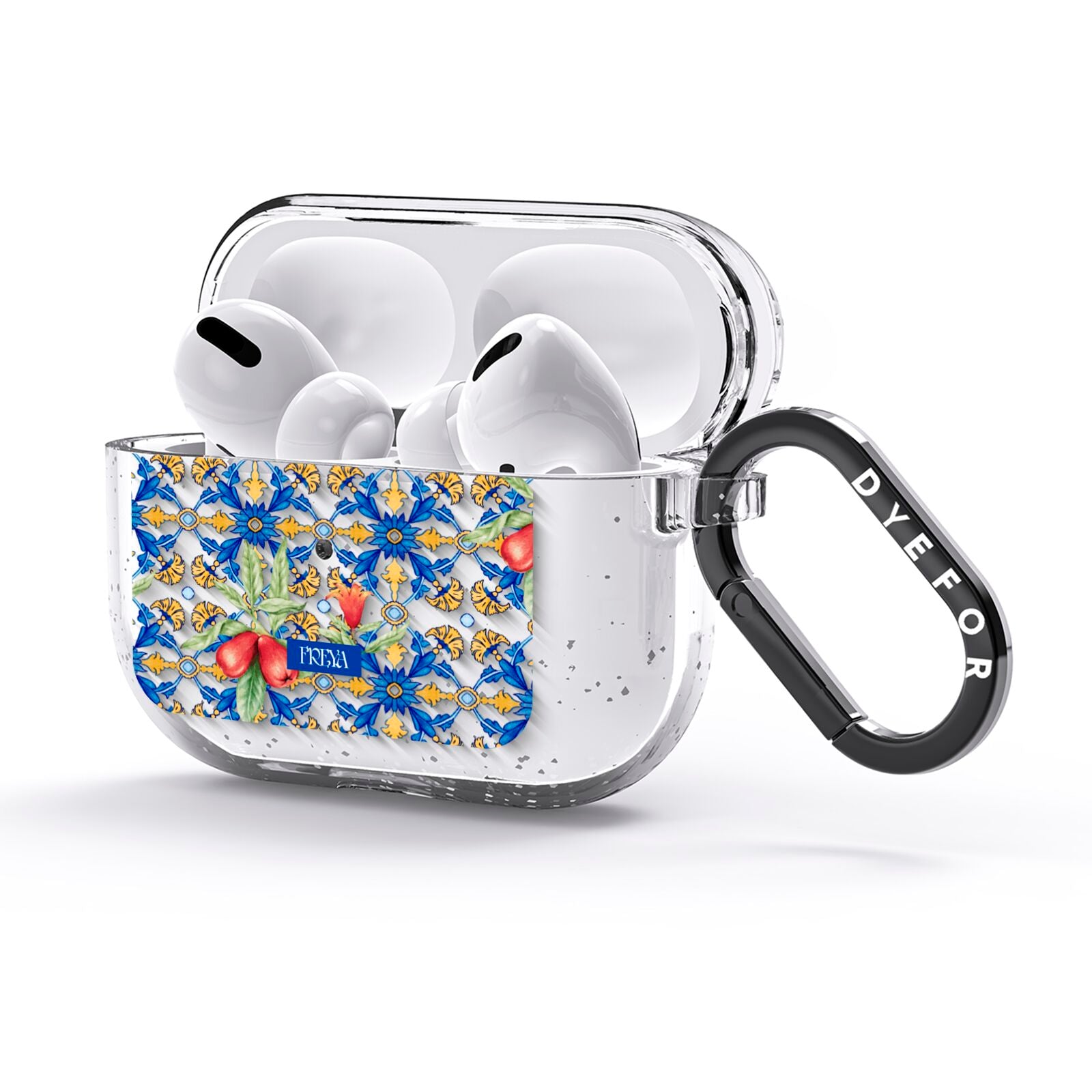 Personalised Mediterranean Fruit and Tiles AirPods Glitter Case 3rd Gen Side Image