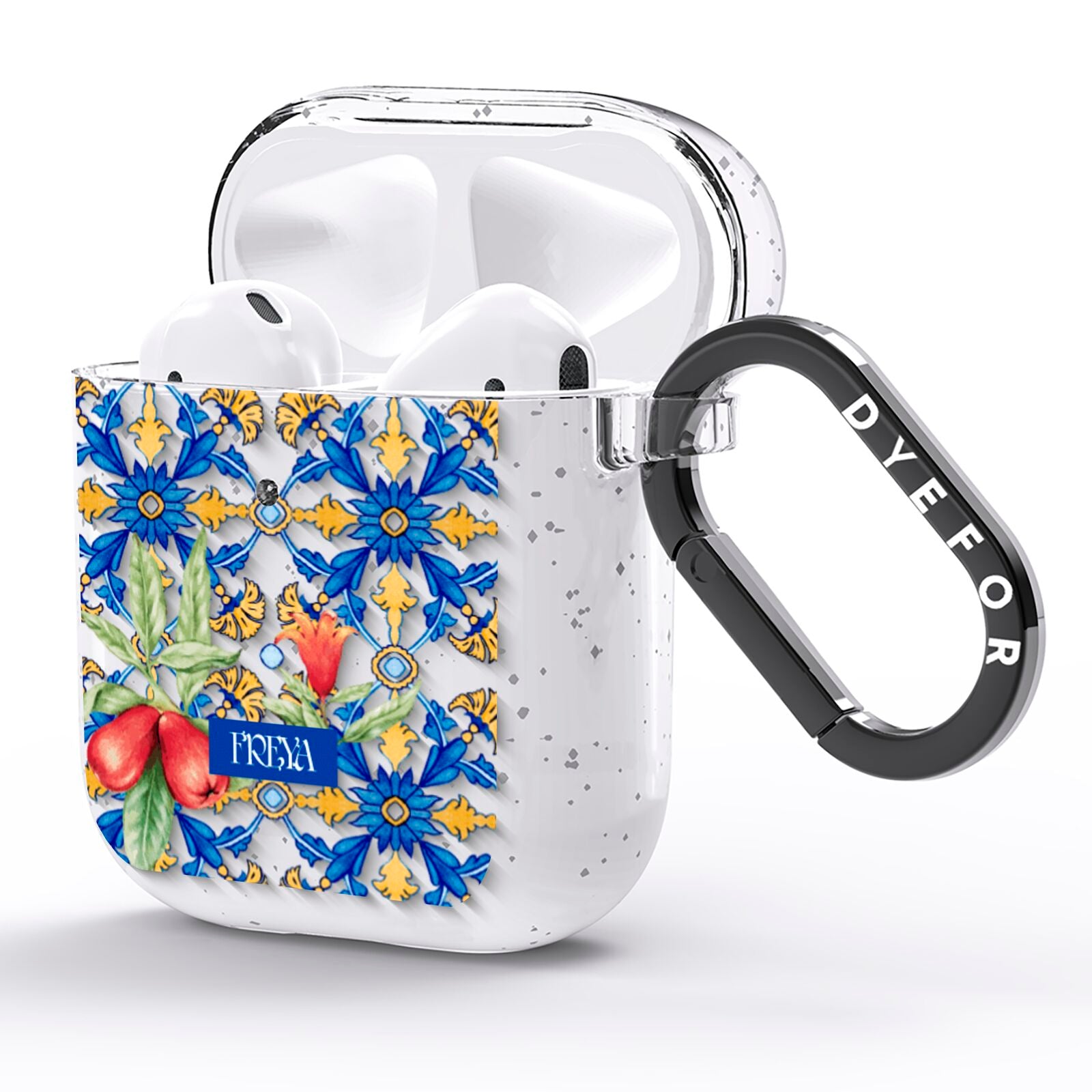 Personalised Mediterranean Fruit and Tiles AirPods Glitter Case Side Image