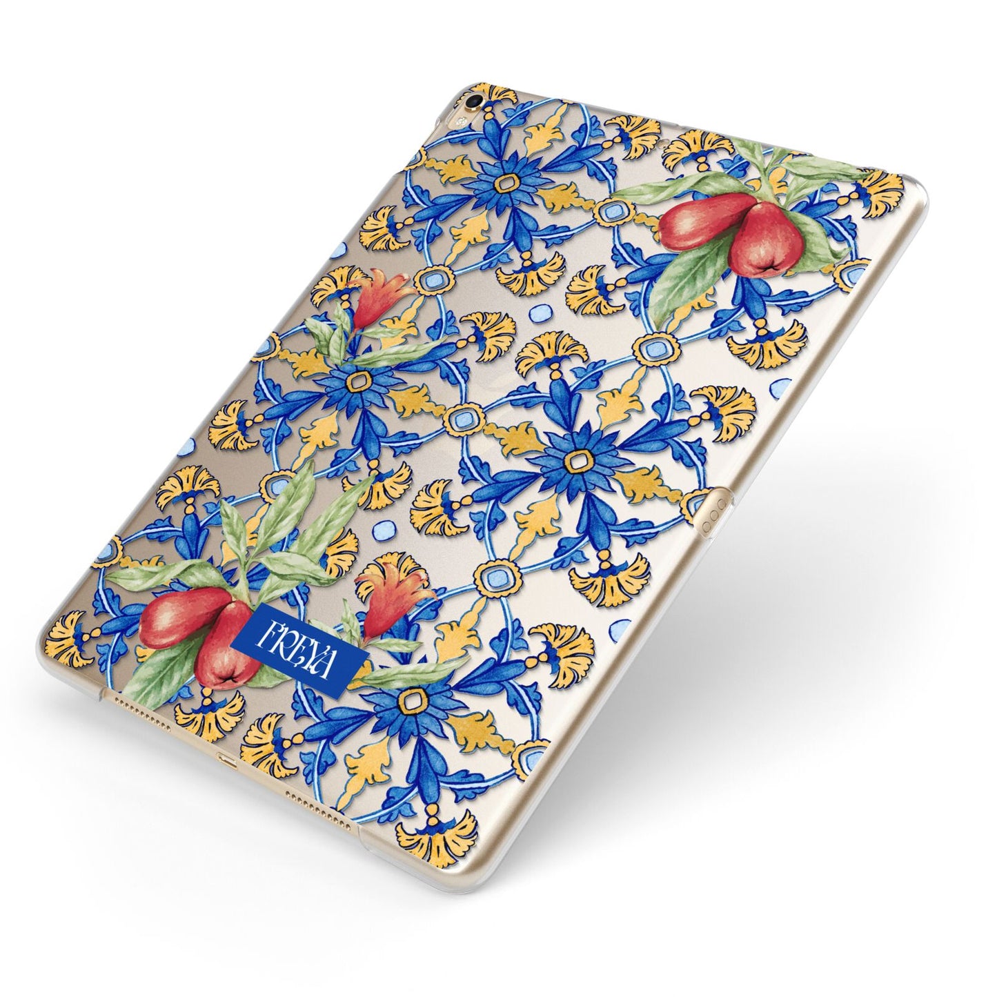 Personalised Mediterranean Fruit and Tiles Apple iPad Case on Gold iPad Side View