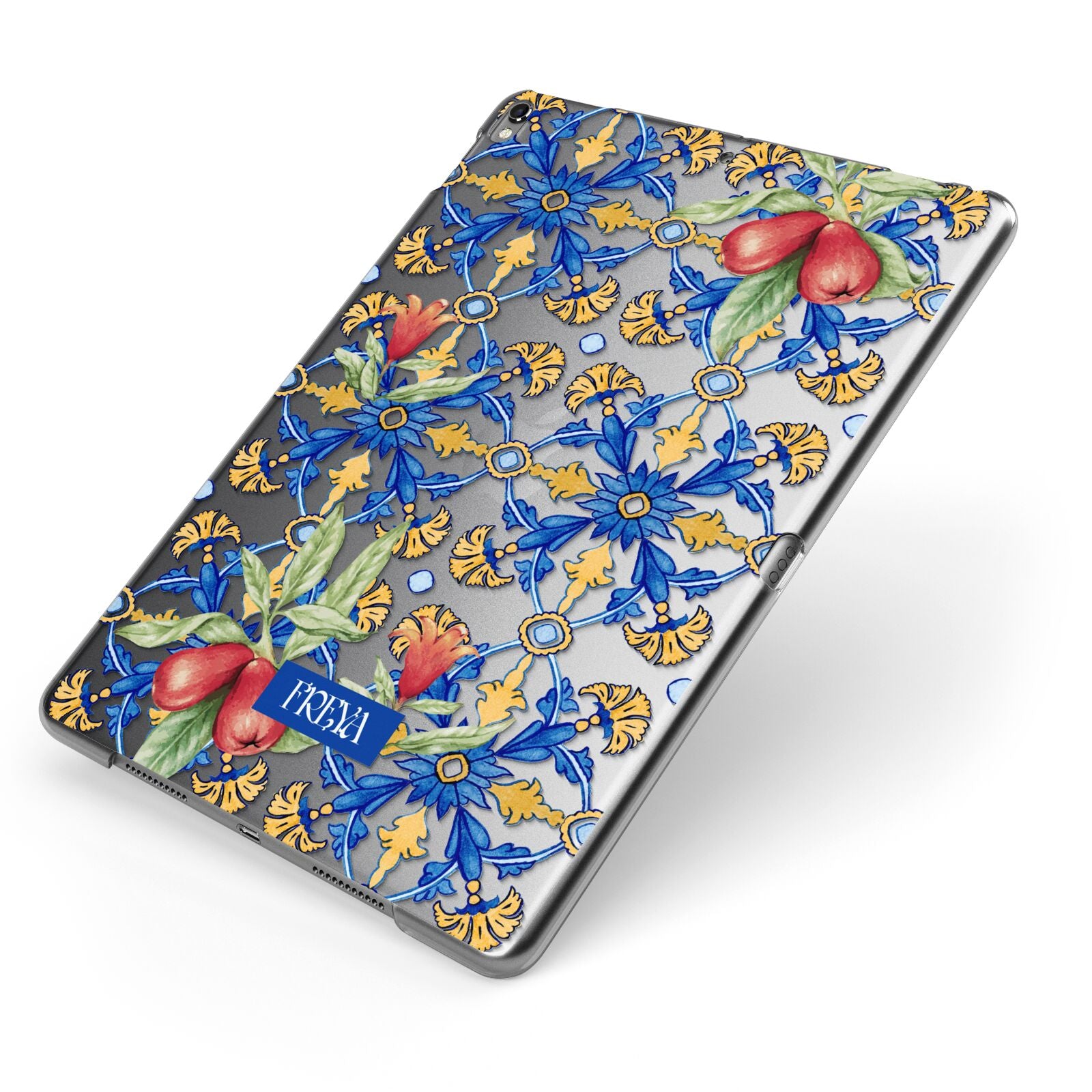 Personalised Mediterranean Fruit and Tiles Apple iPad Case on Grey iPad Side View