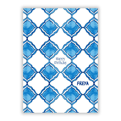 Personalised Mediterranean Tiles A5 Flat Greetings Card