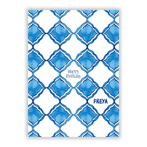 Personalised Mediterranean Tiles Greetings Card