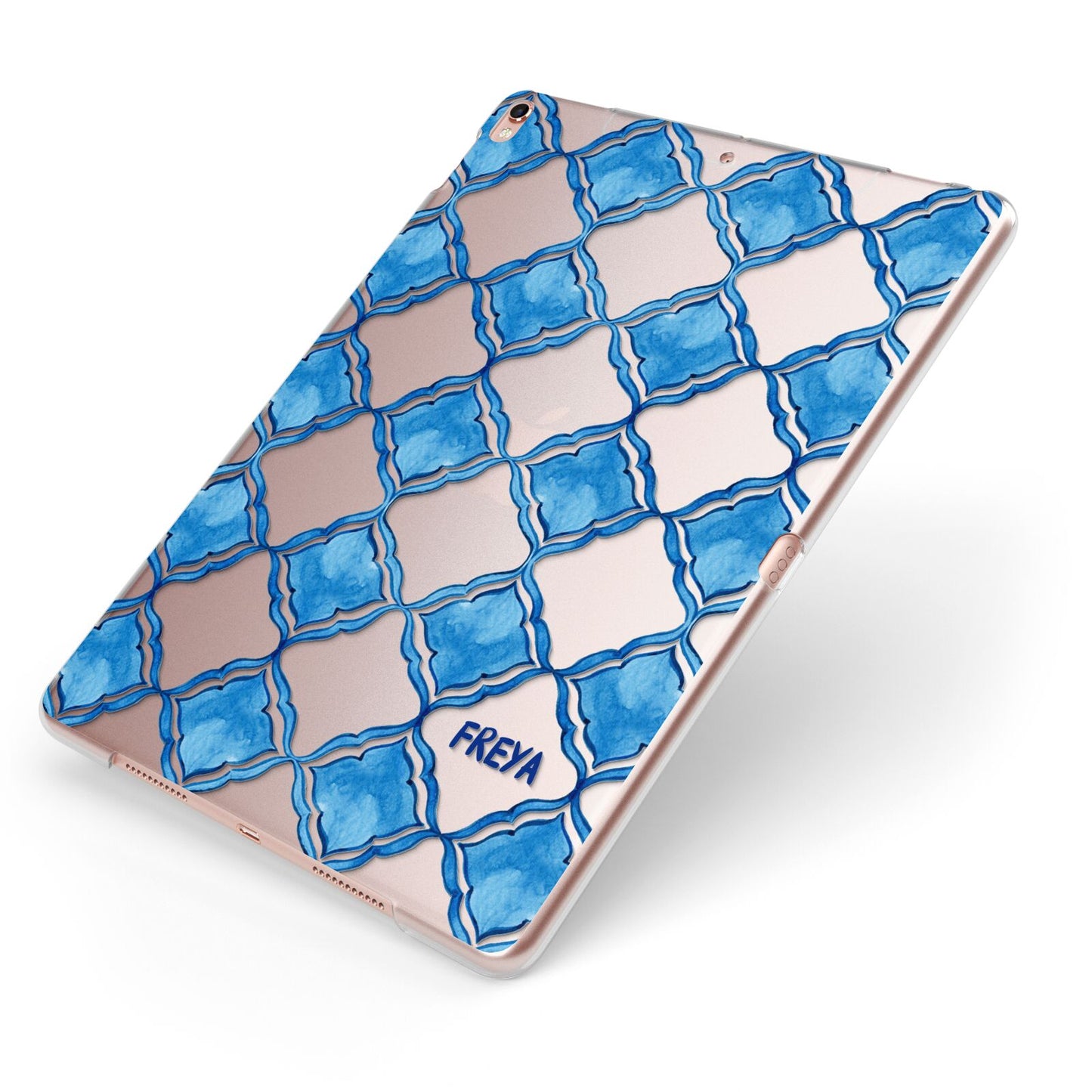 Personalised Mediterranean Tiles Apple iPad Case on Rose Gold iPad Side View