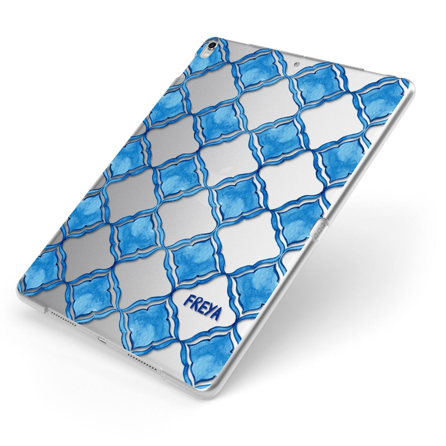 Personalised Mediterranean Tiles Apple iPad Case on Silver iPad Side View