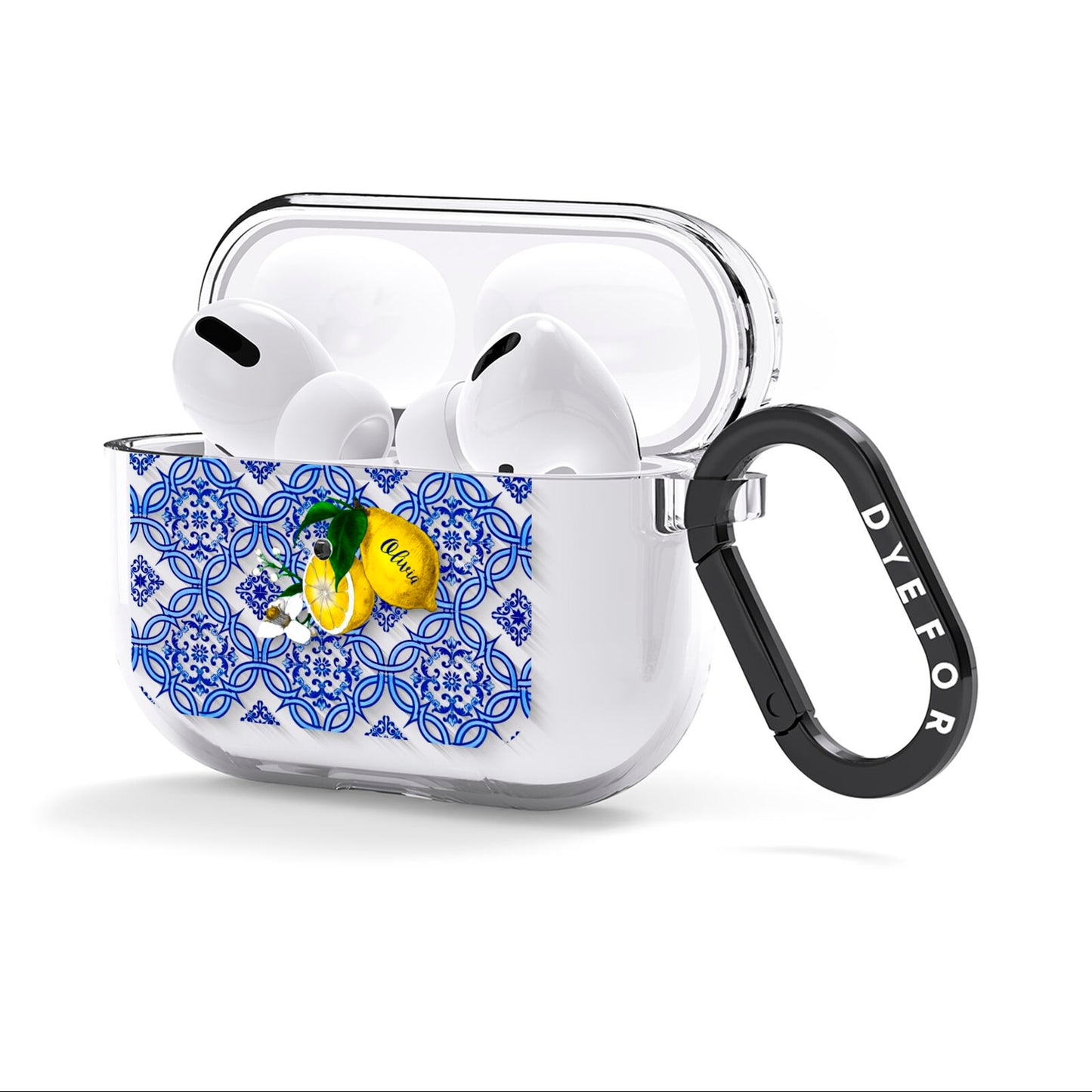 Personalised Mediterranean Tiles and Lemons AirPods Clear Case 3rd Gen Side Image