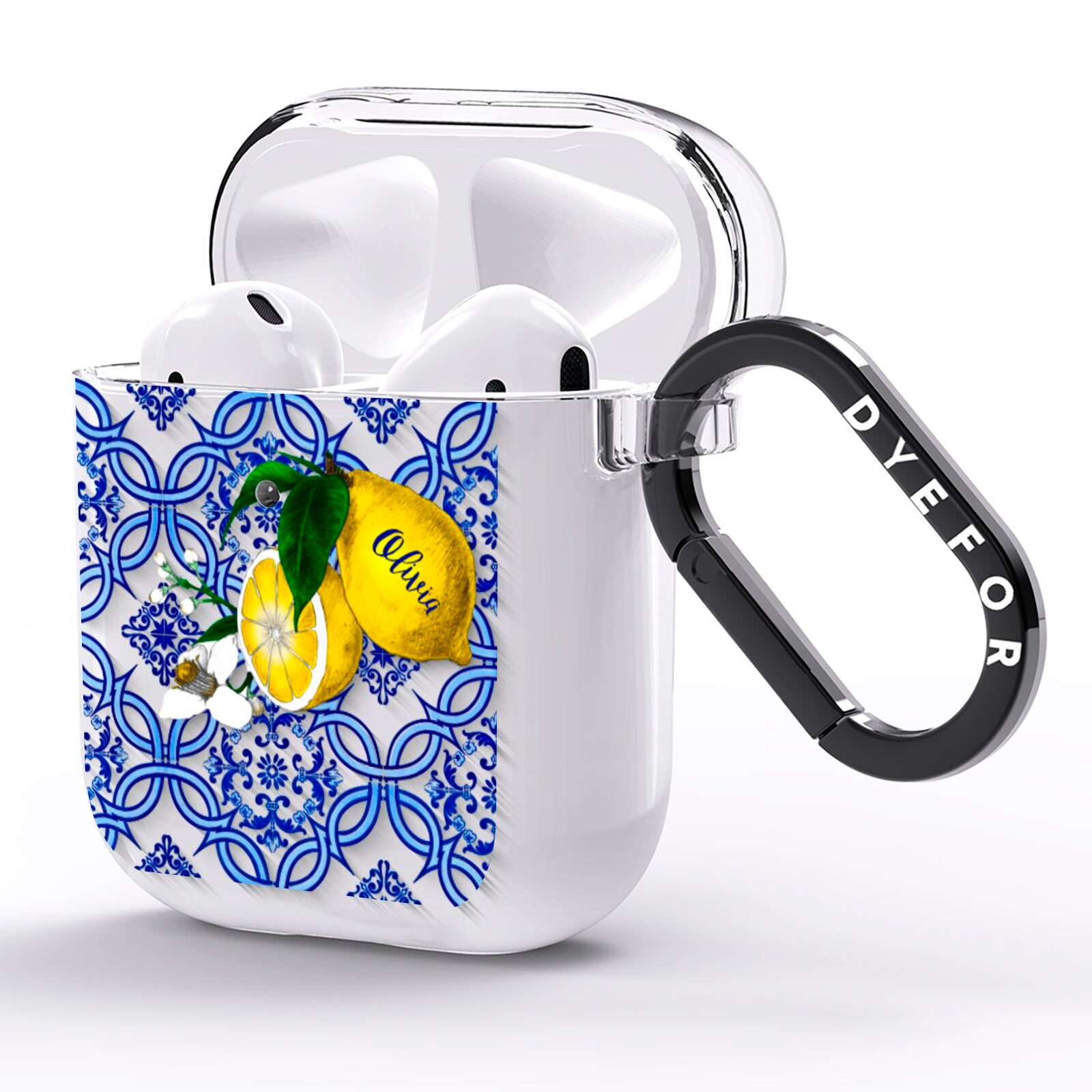 Personalised Mediterranean Tiles and Lemons AirPods Clear Case Side Image