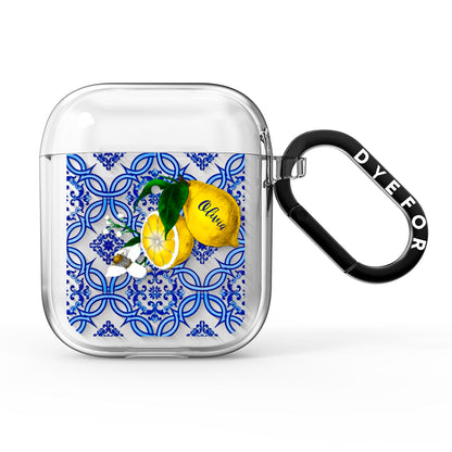 Personalised Mediterranean Tiles and Lemons AirPods Clear Case