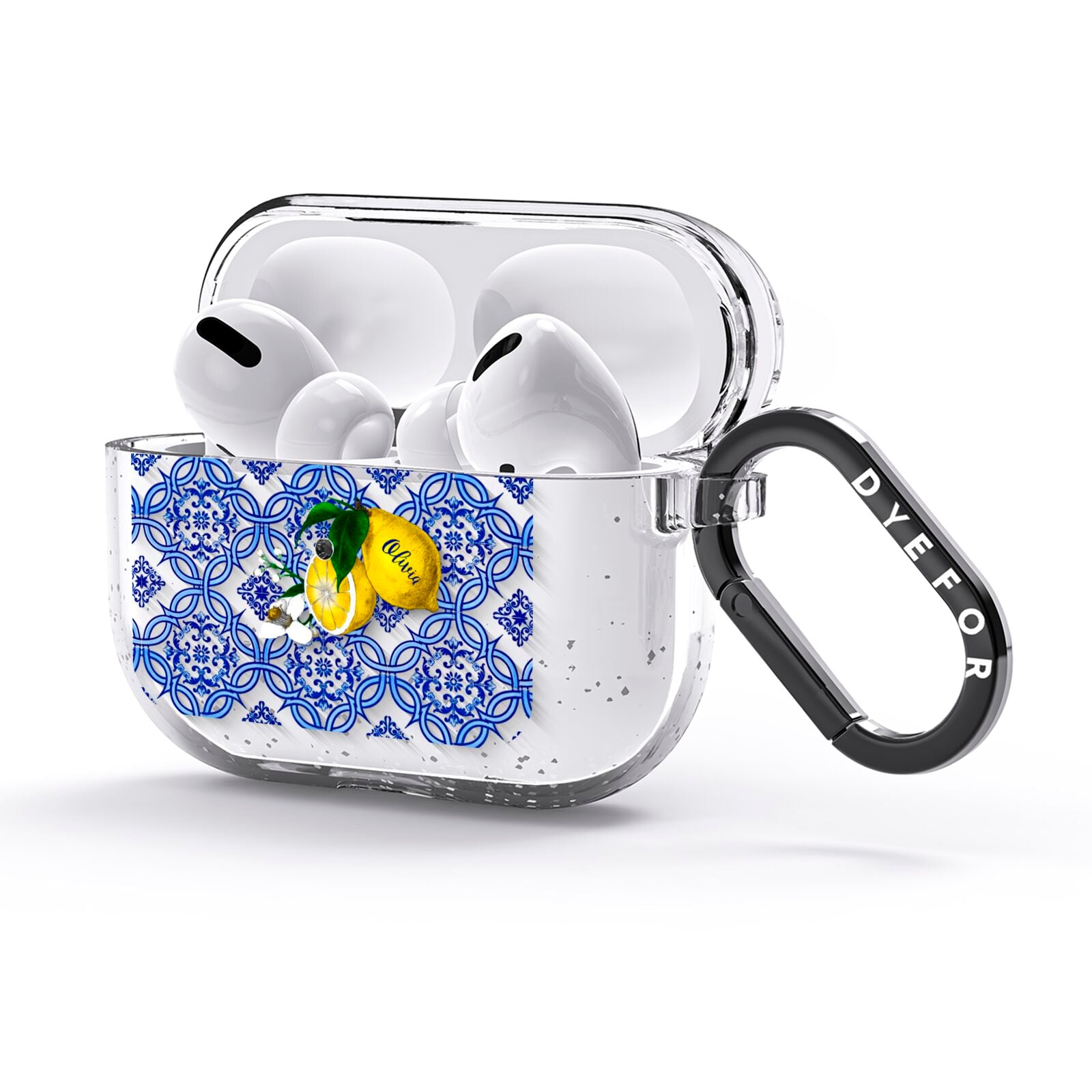 Personalised Mediterranean Tiles and Lemons AirPods Glitter Case 3rd Gen Side Image