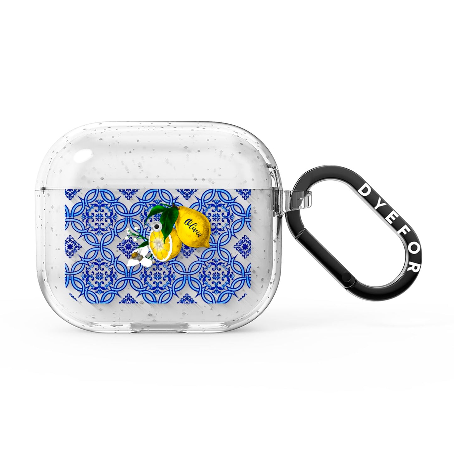 Personalised Mediterranean Tiles and Lemons AirPods Glitter Case 3rd Gen