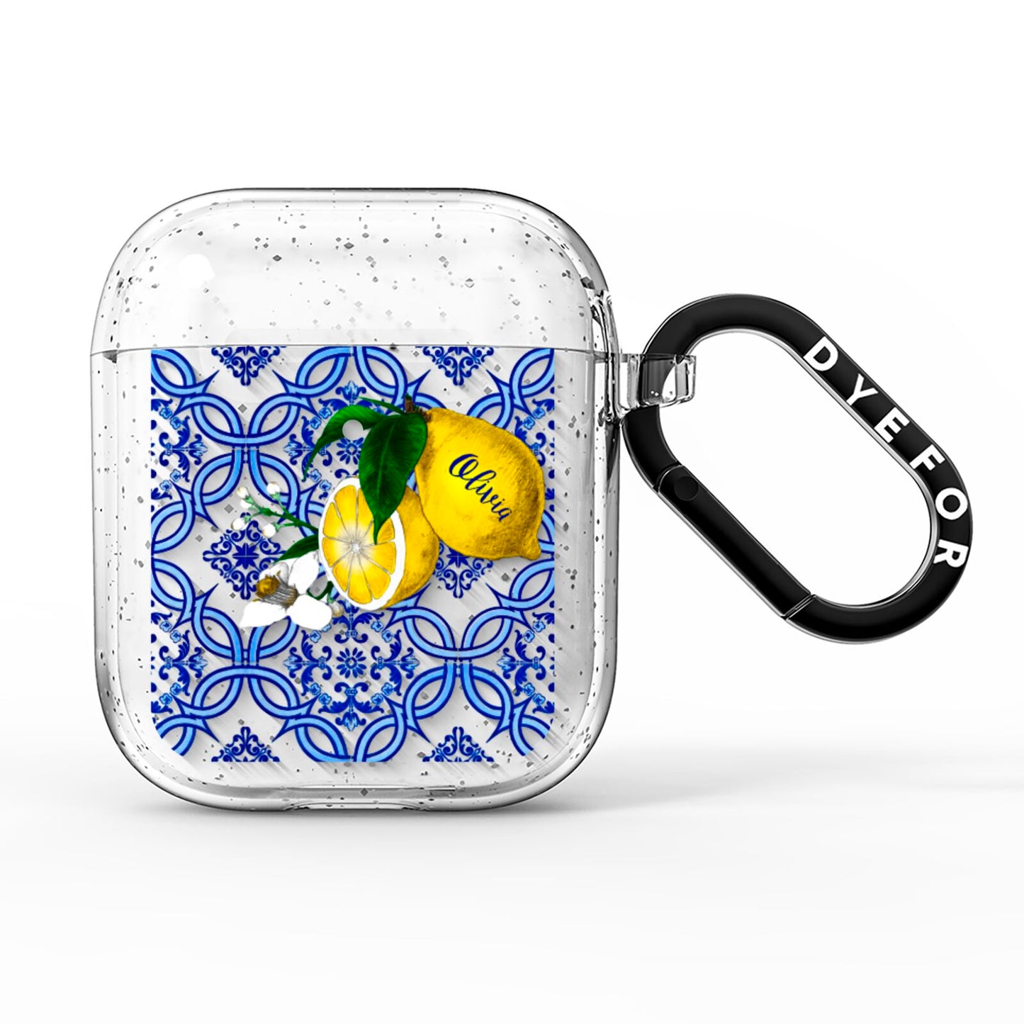 Personalised Mediterranean Tiles and Lemons AirPods Glitter Case