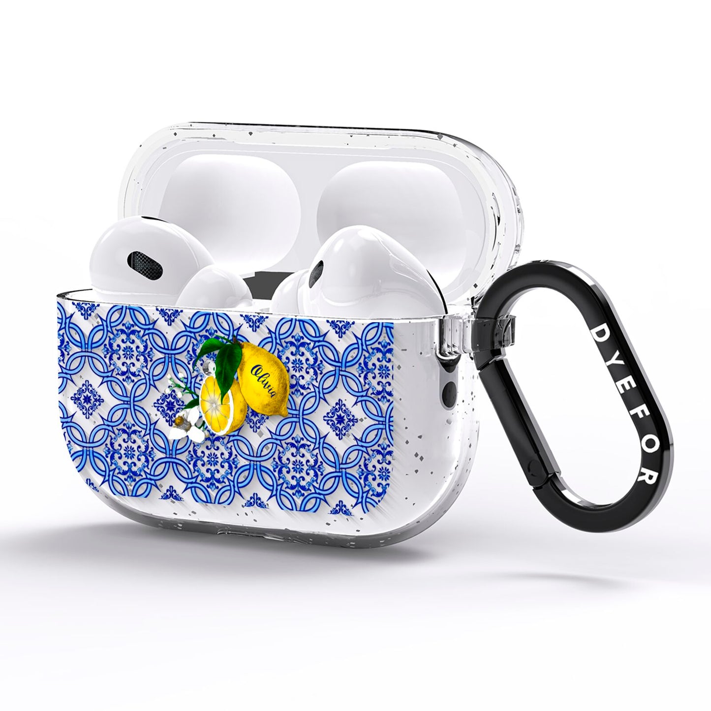Personalised Mediterranean Tiles and Lemons AirPods Pro Glitter Case Side Image