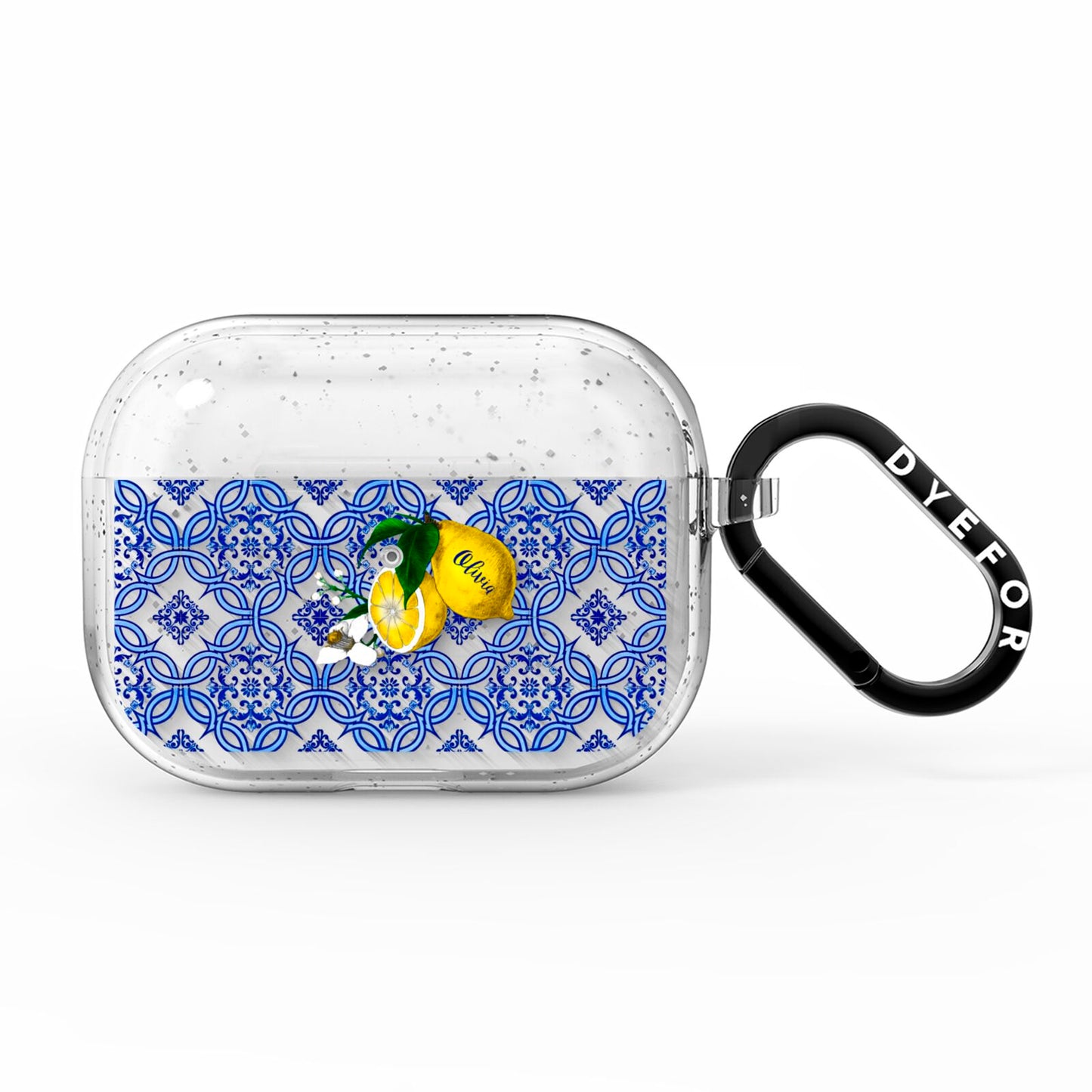Personalised Mediterranean Tiles and Lemons AirPods Pro Glitter Case