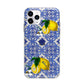 Personalised Mediterranean Tiles and Lemons Apple iPhone 11 Pro in Silver with Bumper Case