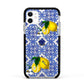 Personalised Mediterranean Tiles and Lemons Apple iPhone 11 in White with Black Impact Case