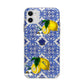 Personalised Mediterranean Tiles and Lemons Apple iPhone 11 in White with Bumper Case