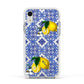 Personalised Mediterranean Tiles and Lemons Apple iPhone XR Impact Case White Edge on Silver Phone