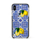 Personalised Mediterranean Tiles and Lemons Apple iPhone Xs Max Impact Case Black Edge on Silver Phone