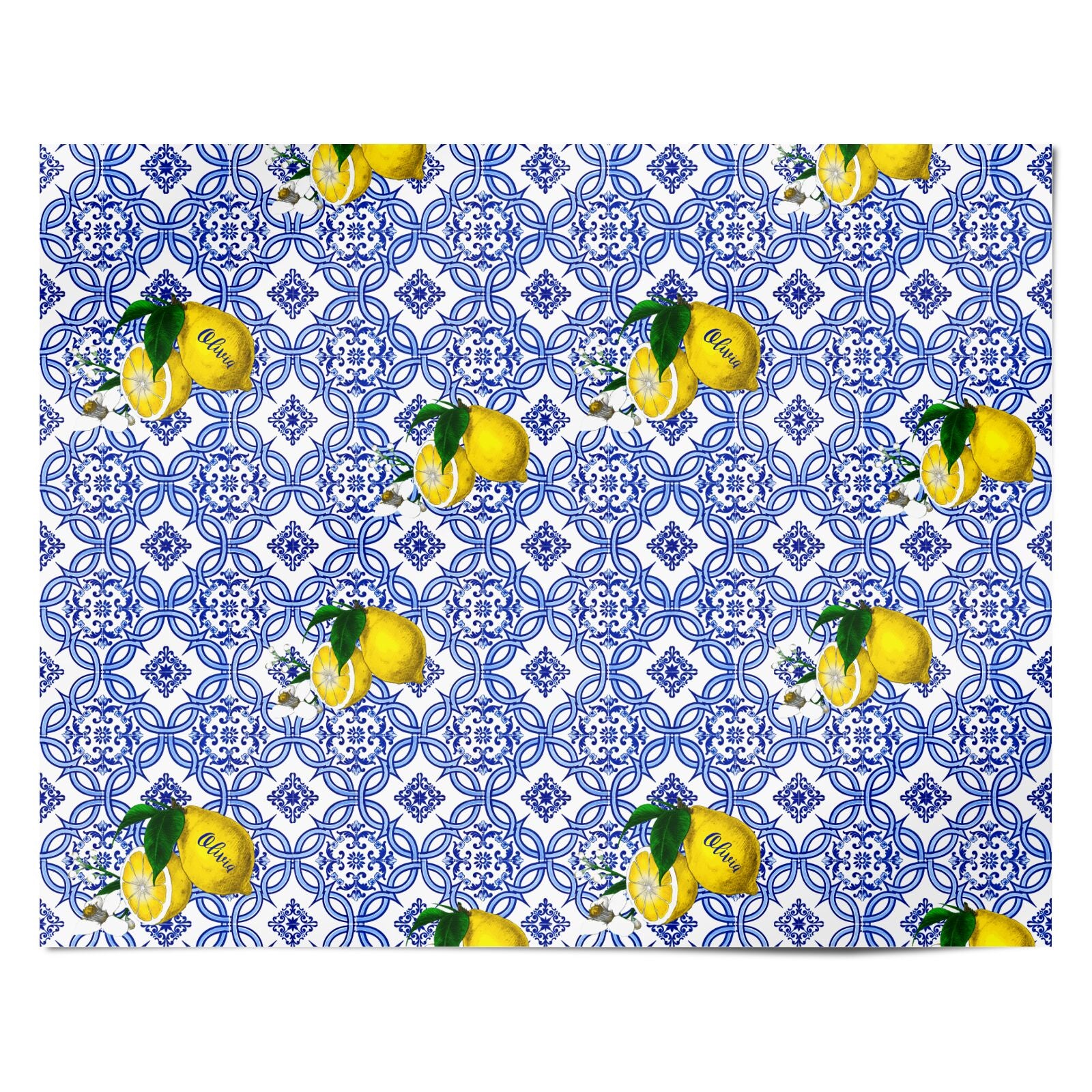 Personalised Mediterranean Tiles and Lemons Personalised Wrapping Paper Alternative