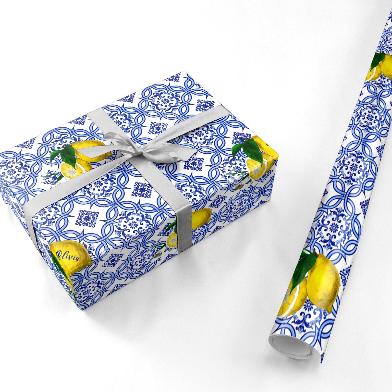 Personalised Mediterranean Tiles and Lemons Personalised Wrapping Paper