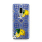 Personalised Mediterranean Tiles and Lemons Samsung Galaxy S9 Plus Case on Silver phone