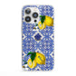Personalised Mediterranean Tiles and Lemons iPhone 13 Pro Clear Bumper Case