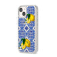 Personalised Mediterranean Tiles and Lemons iPhone 14 Clear Tough Case Starlight Angled Image
