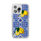 Personalised Mediterranean Tiles and Lemons iPhone 14 Pro Max Glitter Tough Case Silver